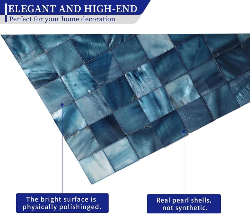 Mop Mother of Pearl Peel and Stick Backsplash Shell Mosaic Subway Tile, for Living Room Background Wall and Kitchen 12"x12" Dark Blue 10 Sheets - Image 4